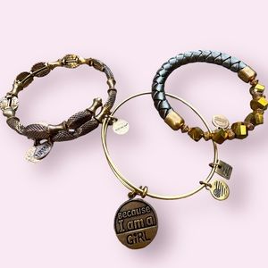 ALEX & ANI Gold Expandable Charm Bracelets LOT Because I am a Girl X 3 Retired